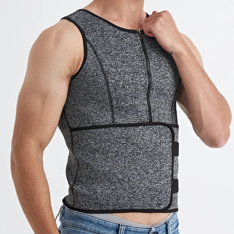 Grey Men Sauna Sweat Vest Shapewear Waist Trainer Slimming Tank Fat Burner Vest