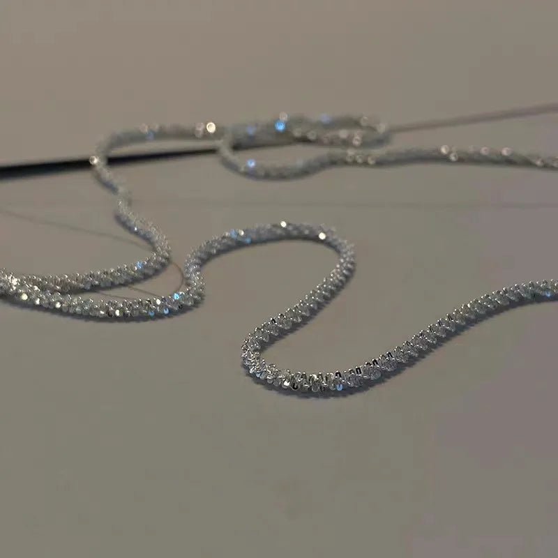 2024 Trend Sparkling Silver Color Choker Necklace for Women Elegant Clavicle Chain Necklace Party Wedding Collar Jewelry Gifts