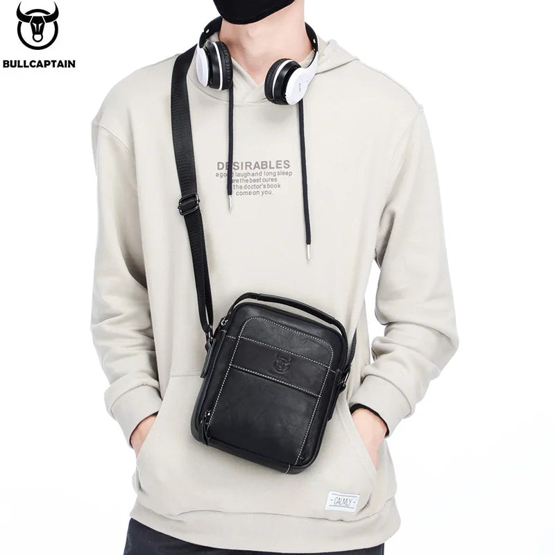 BULLCAPTAIN 2025Brand Leather Retro Zipper Messenger Bag Men's Shoulder Bag Fashion Handsome Handbag Casual Men's Messenger Bag