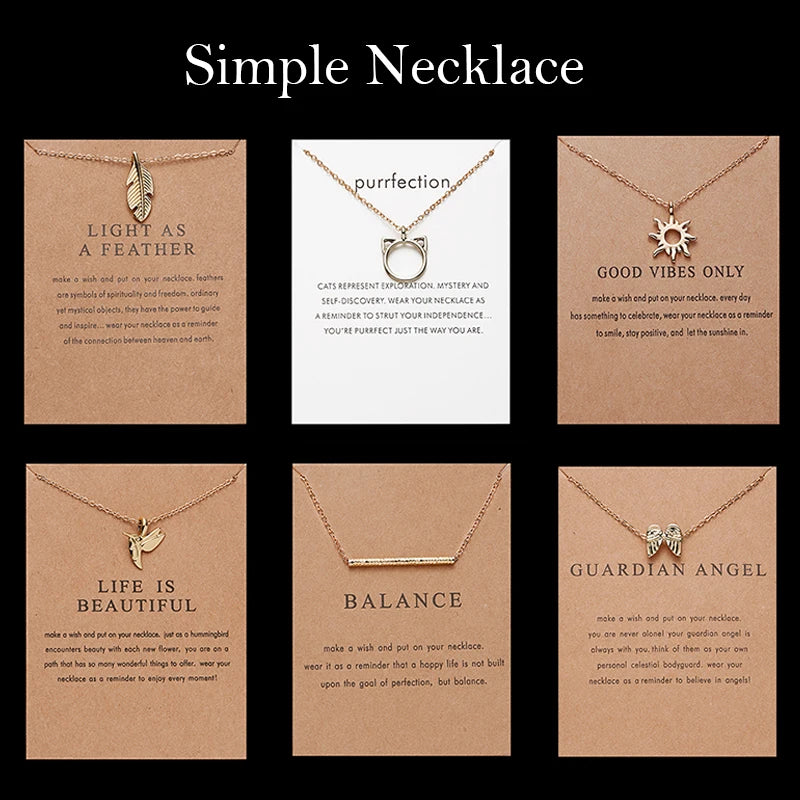 New Fashion Geometry Round Necklace Sun Leaf Cat ear Pendant Gold Color Chain Charm Necklace for Women Party Jewelry Accessories