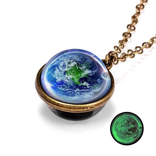 Unique Luminous Universe Galaxy Planet Glass Necklace Glow In The Dark Cosmic Ball Pendant Necklace for Unisex Vintage Jewelry