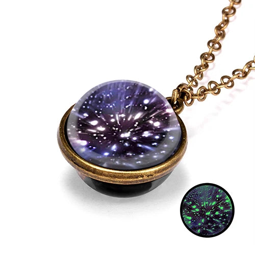 Unique Luminous Universe Galaxy Planet Glass Necklace Glow In The Dark Cosmic Ball Pendant Necklace for Unisex Vintage Jewelry