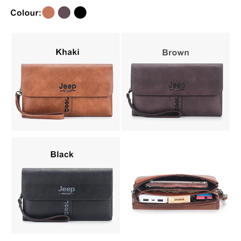 JEEP BULUO Mens Wallet Clutch Bag PU Leather Fashion Business Coin Purse