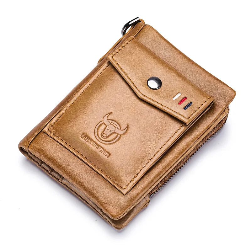 BULLCAPTAIN Leather Men's Wallet Double Coin Purse Small Mini Card Holder Pocket Business Wallet QB 057