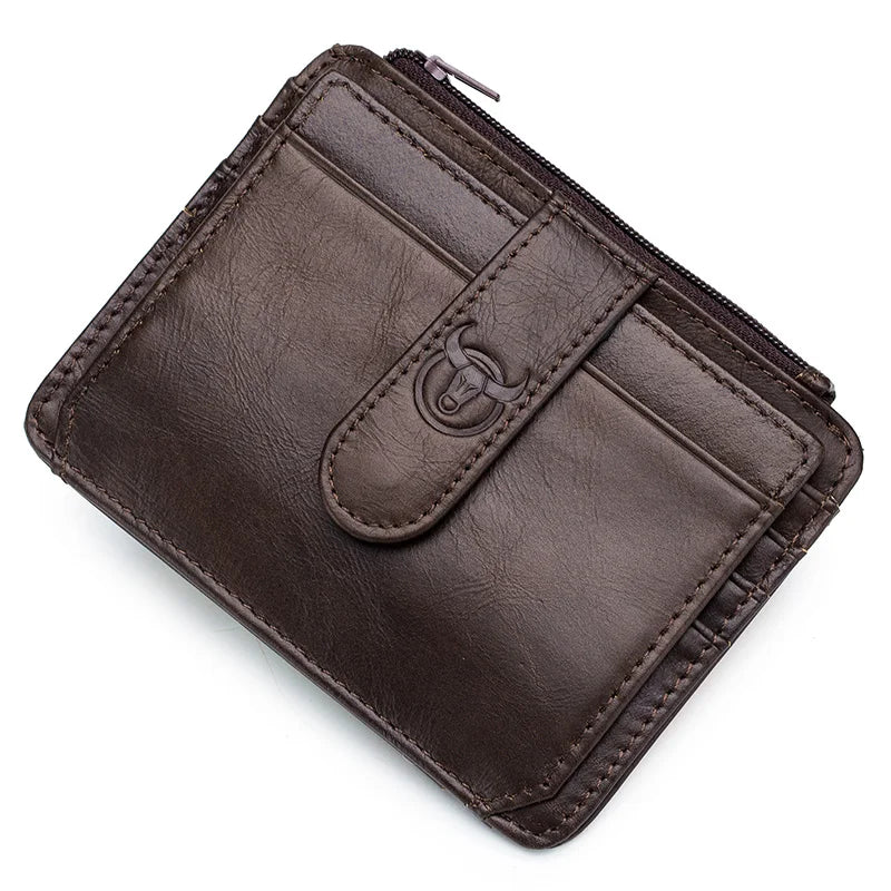 BULLCAPTAIN Genuine Leather RFID Blocking Zipper Card Holder Credit Cart Wallet Mini Slim Wallet Card & Id Holders Man Business
