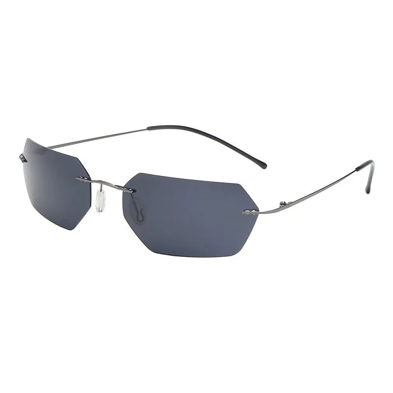 CATERSIDE Polarized Rimless Sunglasses Men 100% Titanium Ultralight Polygonal Sun Glasses Woman Cosplay Driving Party Eyewear