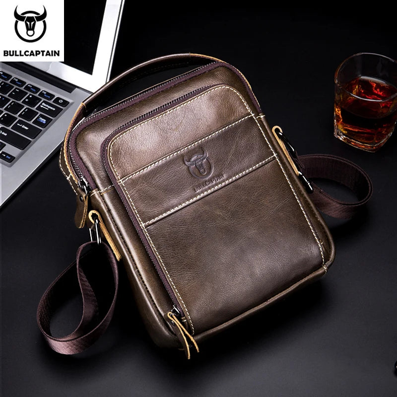 BULLCAPTAIN 2025Brand Leather Retro Zipper Messenger Bag Men's Shoulder Bag Fashion Handsome Handbag Casual Men's Messenger Bag