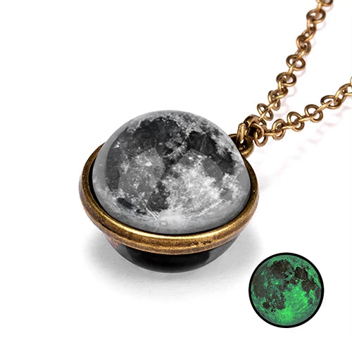 Unique Luminous Universe Galaxy Planet Glass Necklace Glow In The Dark Cosmic Ball Pendant Necklace for Unisex Vintage Jewelry