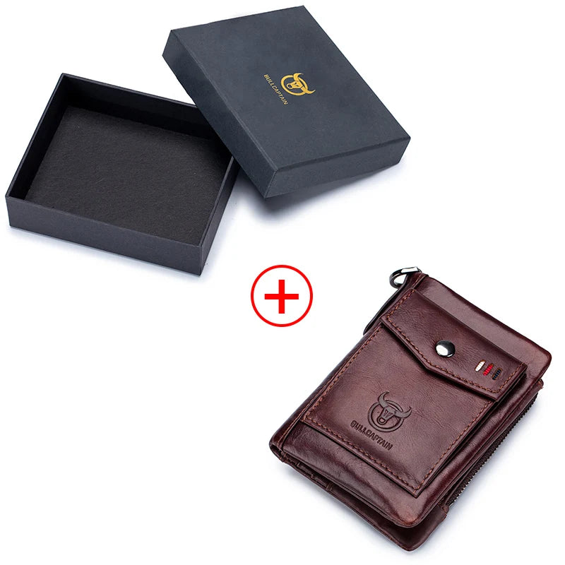 BULLCAPTAIN Leather Men's Wallet Double Coin Purse Small Mini Card Holder Pocket Business Wallet QB 057
