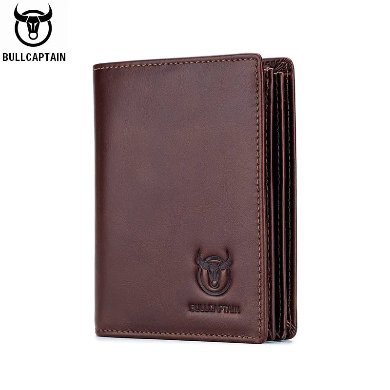 BULLCAPTAIN Men's Genuine Leather Wallet New RFID Locomotive British Leisure Multi Card Bag Large Capacity Waist Leather Wallet