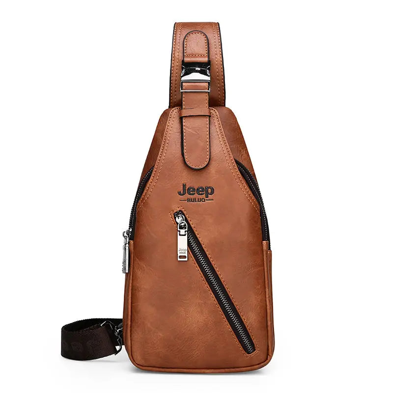 JEEP BULUO Travel Crossbody Messenger bag Men's Chest Sling Split Leather Bags