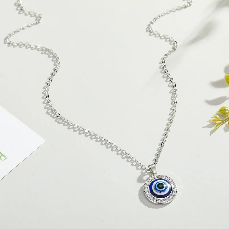 Vintage Turkish Evil Eye Pendant Necklace for Women Fashion Clavicle Chain Statement Necklace Boho Party Jewelry Femme Collares