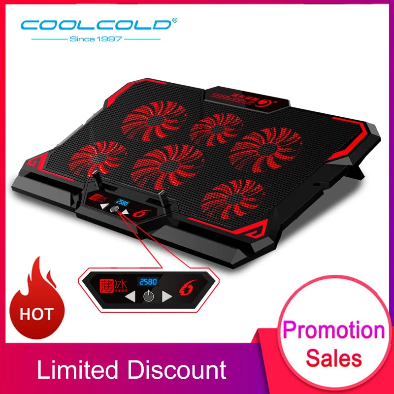 COOLCOLD 17in Gaming Laptop Cooler 6 Fan Led Screen Two USB Port 2600RPM Laptop