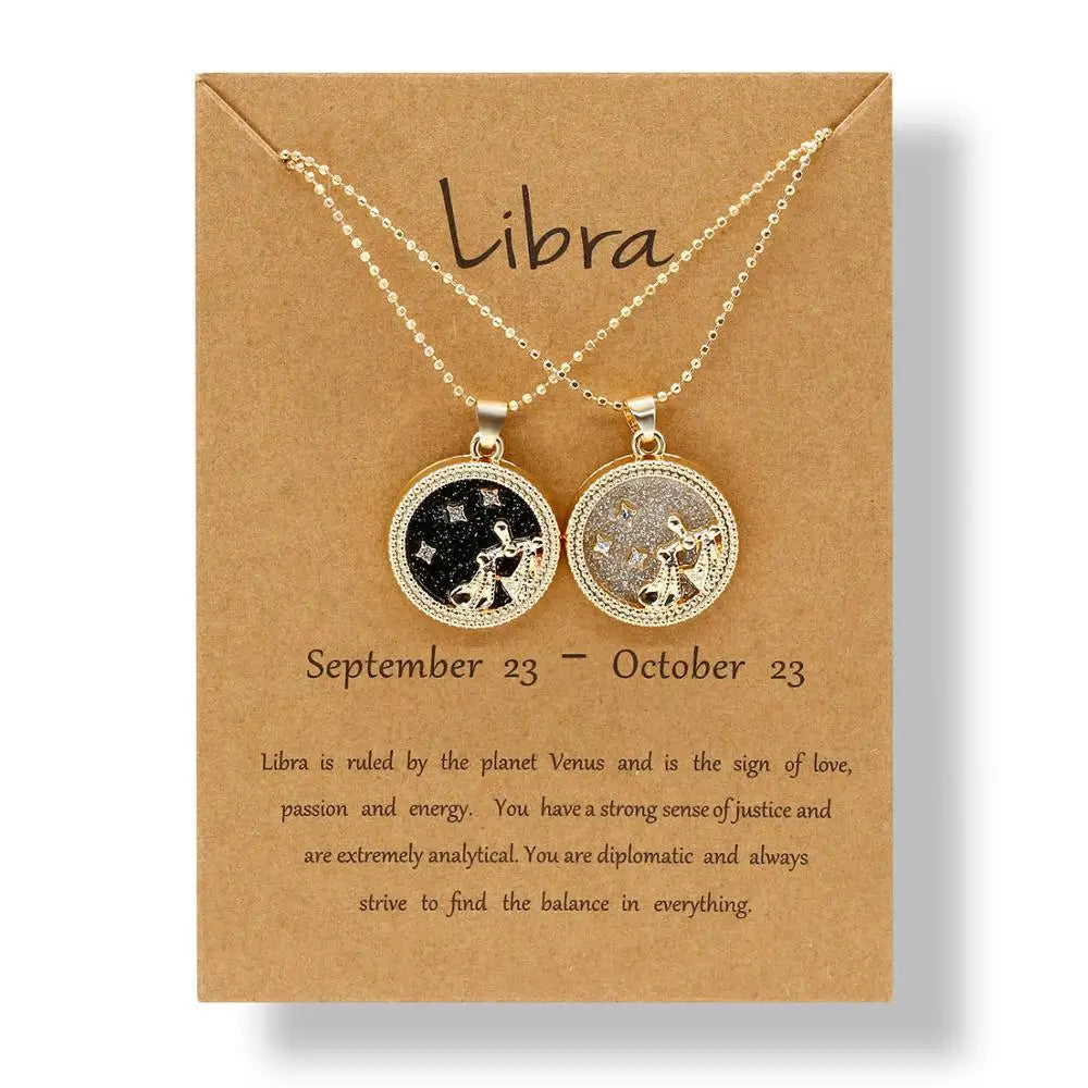 Fashion 12 Constellation Necklace For Women Men Gold Color Chain Zodiac Sign Round Pendant Necklace Couple Jewelry Birthday Gift