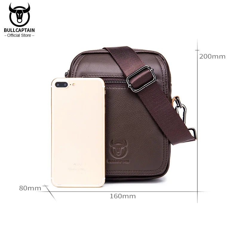 BULLCAPTAIN Men's Messenger Bag Leather Bag Vertical Handbag Shoulder Business Casual Retro Vertical Student Mini Cashier