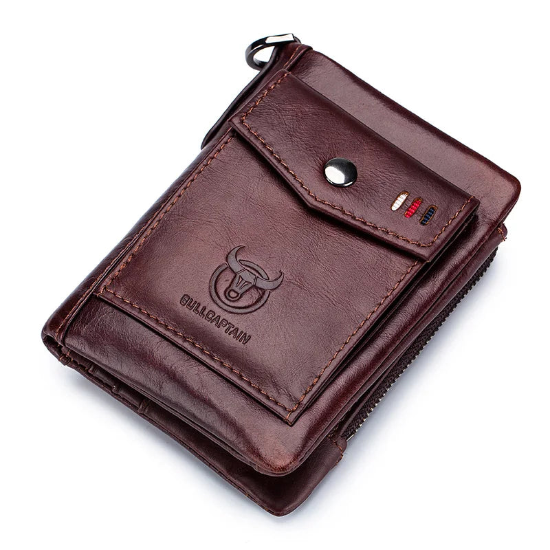 BULLCAPTAIN Leather Men's Wallet Double Coin Purse Small Mini Card Holder Pocket Business Wallet QB 057