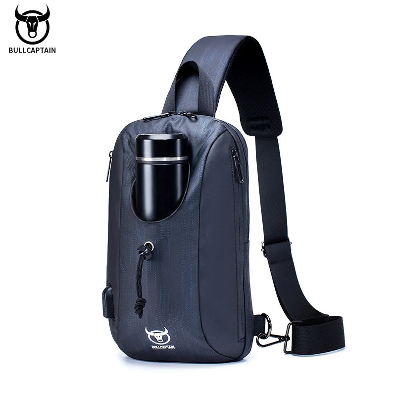 BULLCAPTAIN 2021 New Men's Multifunctional Messenger Bag USB Rechargeable Chest Backpack Waterproof Short Trip