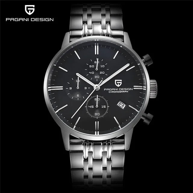 PAGANI Men Fashion Waterproof Watches 30m Luxury Steel Quartz Chronograph Watch