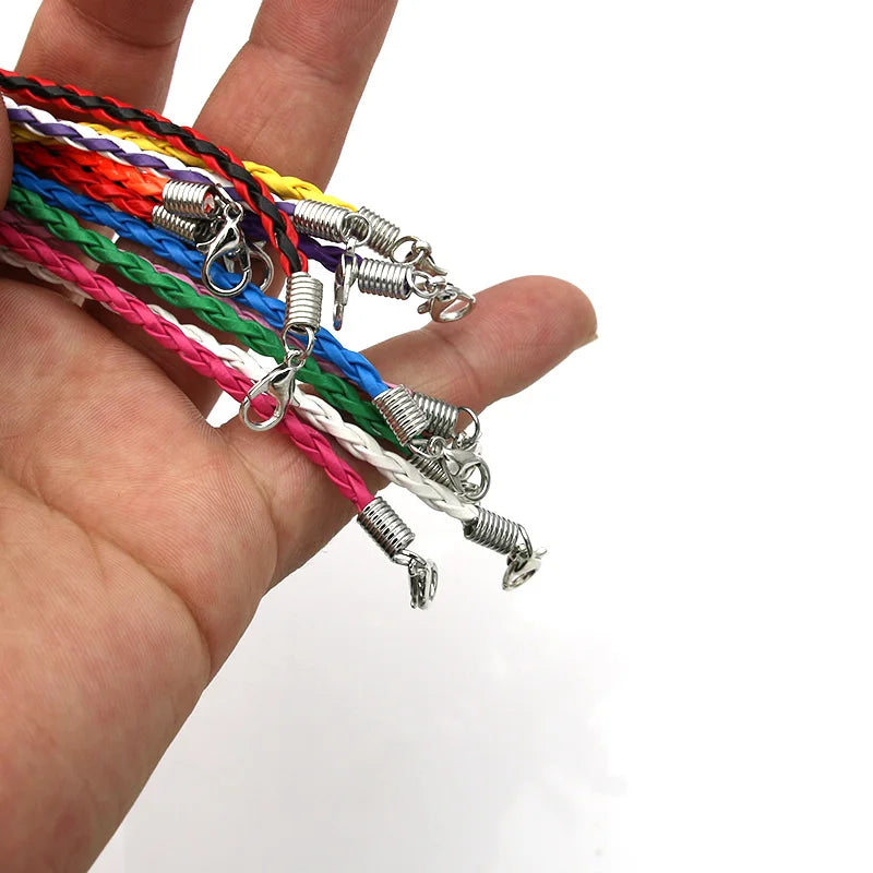 10Pcs Mix Color Leather Cord Bracelet Lobster Claps European Jewelry Making DIY Handmade Adjustable
