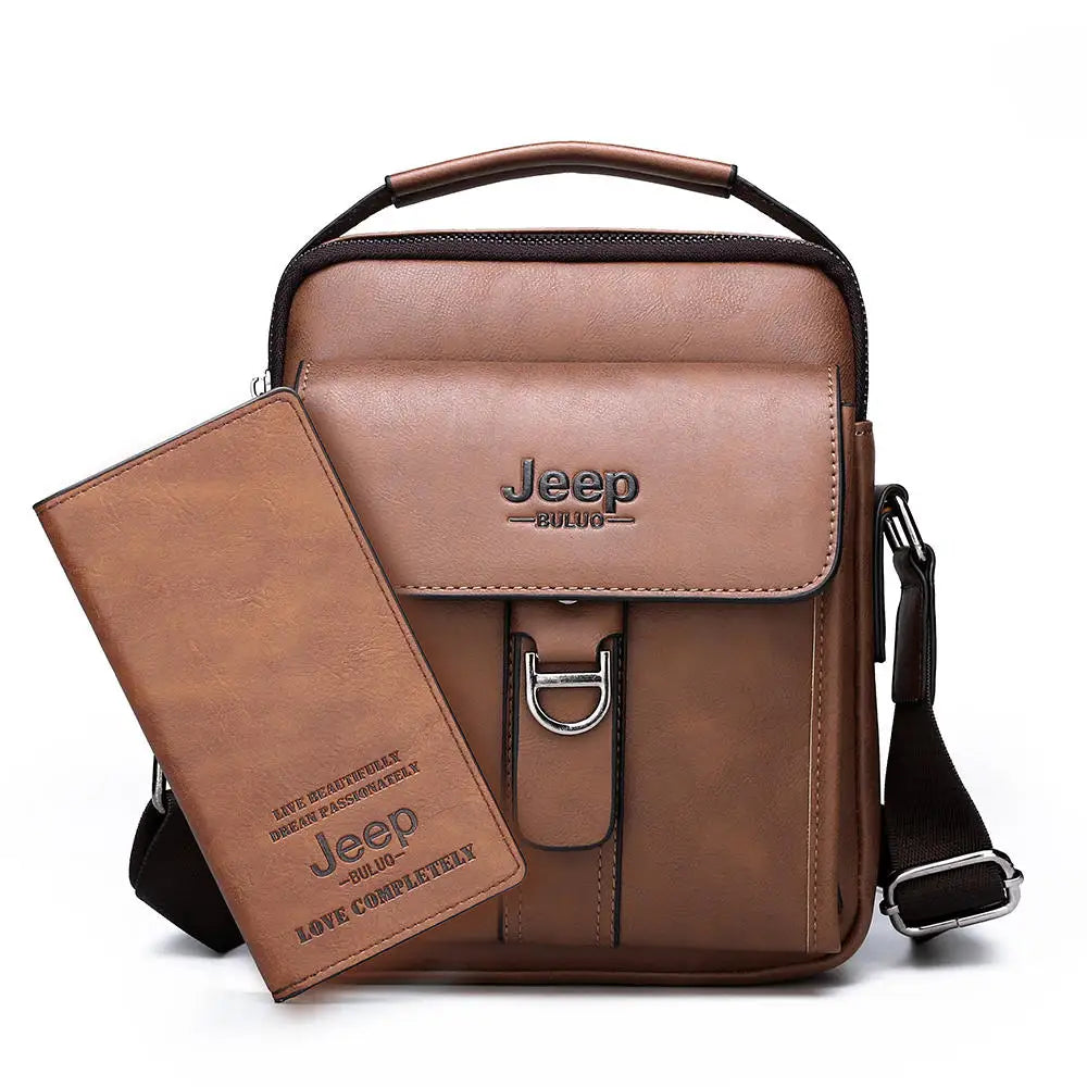 JEEPBULUO Brand Casual Leather Crossbody Bags Men Shoulder Messenger Bag Sets