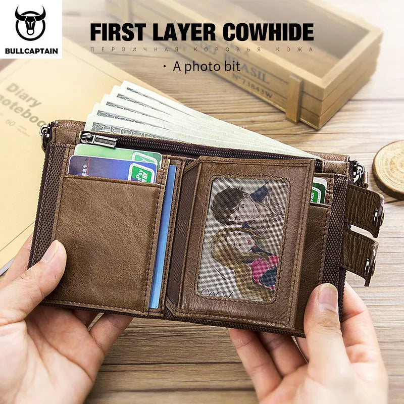 BULLCAPTAIN Men's Zipper Wallet Rfid Wallet Multifunction Storage Bag Coin Purse Wallet's Card Bags Genuine Leather Purse Male
