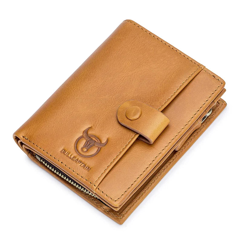 BULLCAPTAIN RFID Men's Wallet Leather Men's Coin Purse Zipper Wallet Card Coin Wallet Holder Credit Card Bag