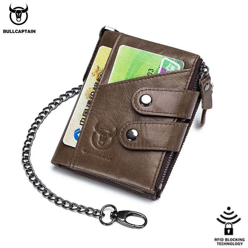BULLCAPTAIN Men's Zipper Wallet Rfid Wallet Multifunction Storage Bag Coin Purse Wallet's Card Bags Genuine Leather Purse Male