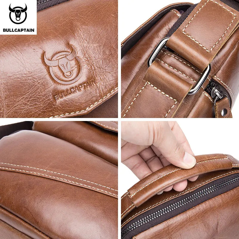 BULLCAPTAIN  Brand Leather Men Bag Casual Business Leather Mens Shoulder Messenger Bag Vintage Men's Crossbody Bag Male Bag