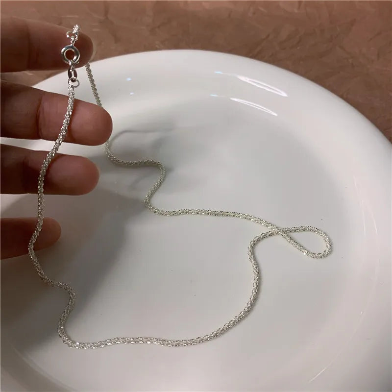 2024 Trend Sparkling Silver Color Choker Necklace for Women Elegant Clavicle Chain Necklace Party Wedding Collar Jewelry Gifts