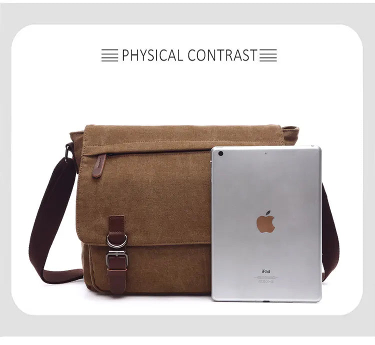 Black Men Canvas Messenger Bag, Business Travel Shoulder Bag, PC Crossbody Bags