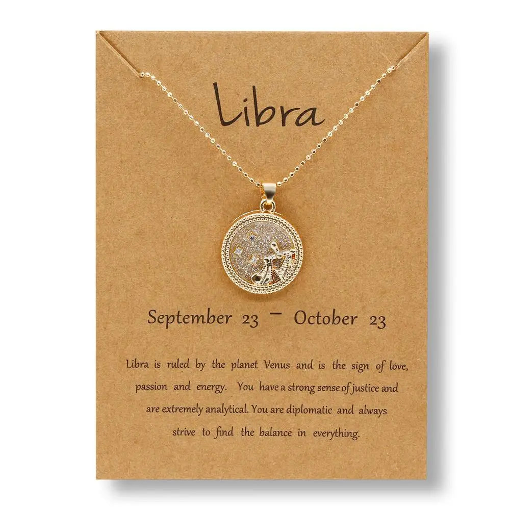 Fashion Star Zodiac Sign 12 Constellation Necklace Pendant Aries Leo Chain Choker Necklaces for Women Birthday Jewelry Gifts