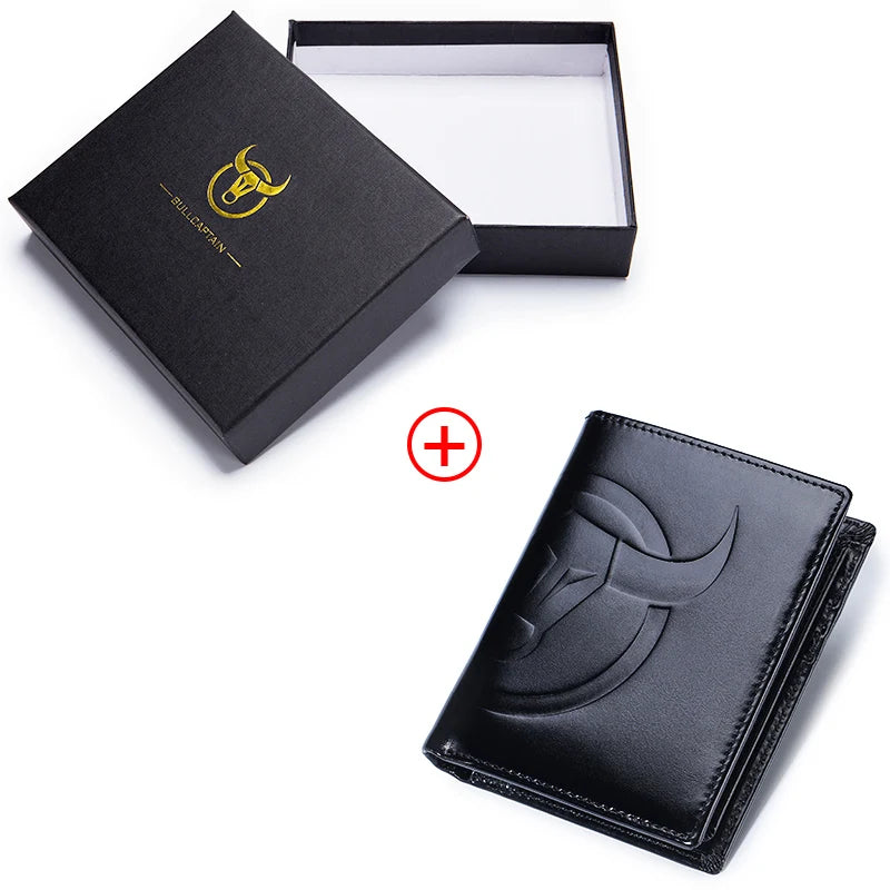 BULLCAPTAIN Fashion Big Logo Man Wallet High Quality RFID Wallet Coin Purse Compact Mini Card Holder Genuine Leather