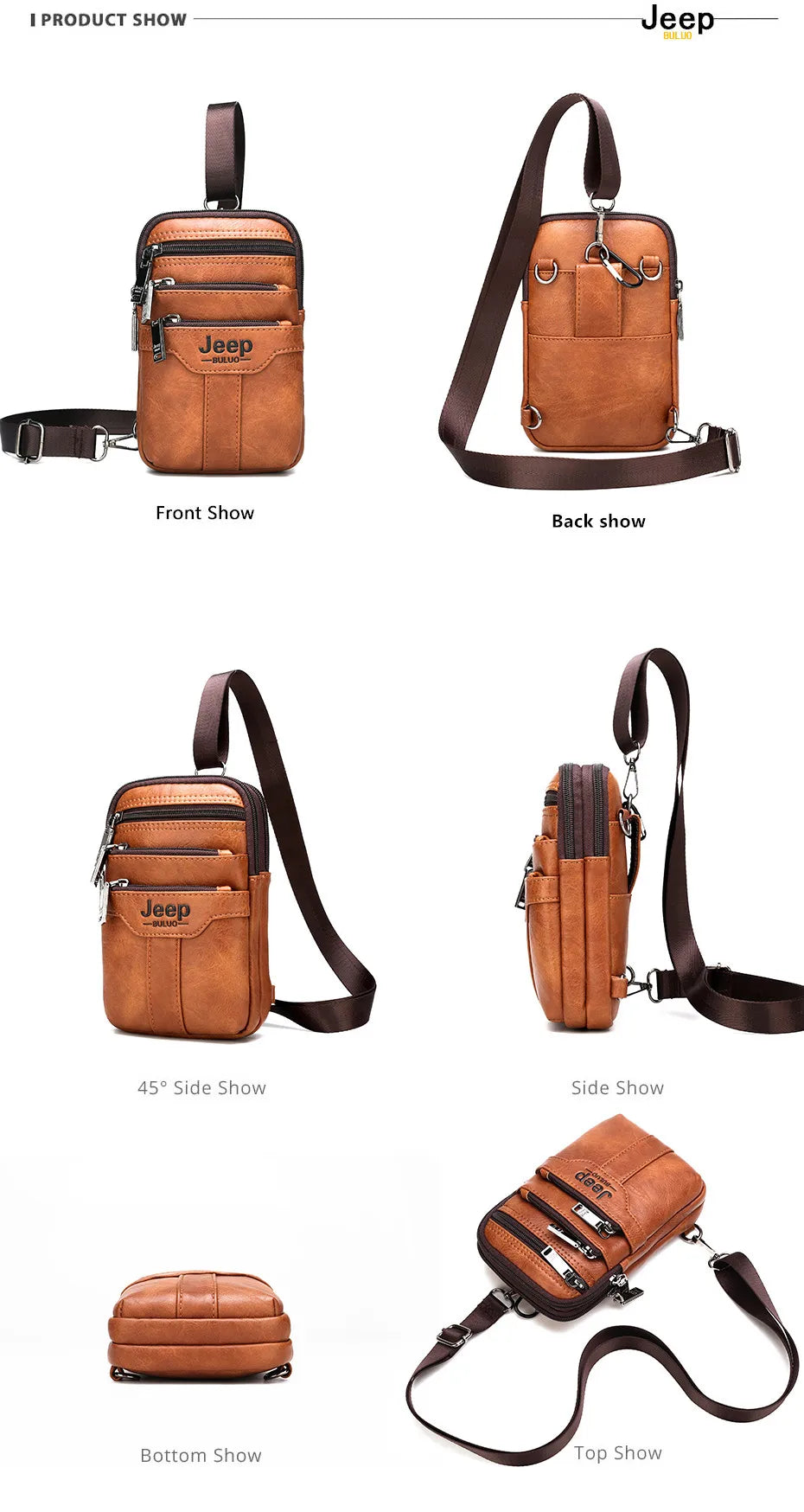 JEEP BULUO Multi-function Small Sling Chest Bag Man Fashion Casual Crossbody Bag