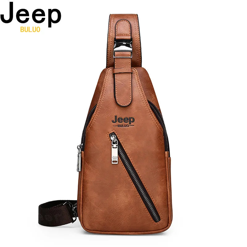 JEEP BULUO Travel Crossbody Messenger bag Men's Chest Sling Split Leather Bags