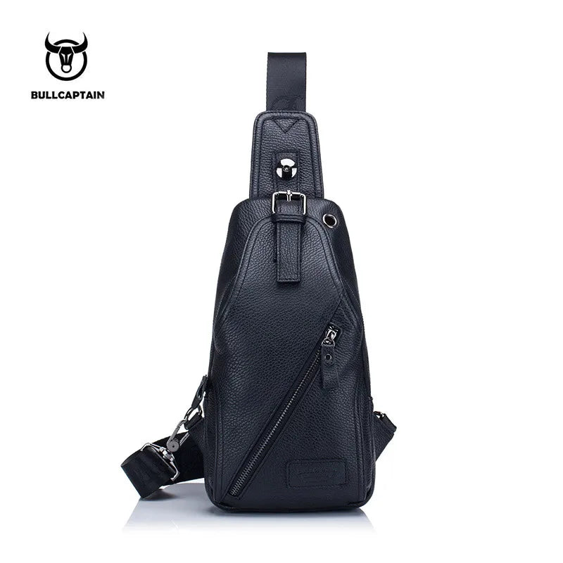 BULLCAPTAIN MEN's Chest Bag Casual Messenger Bags Genuine Leather Male Crossbody Bages Multifunctional Mobile Phone Zipper Bag's