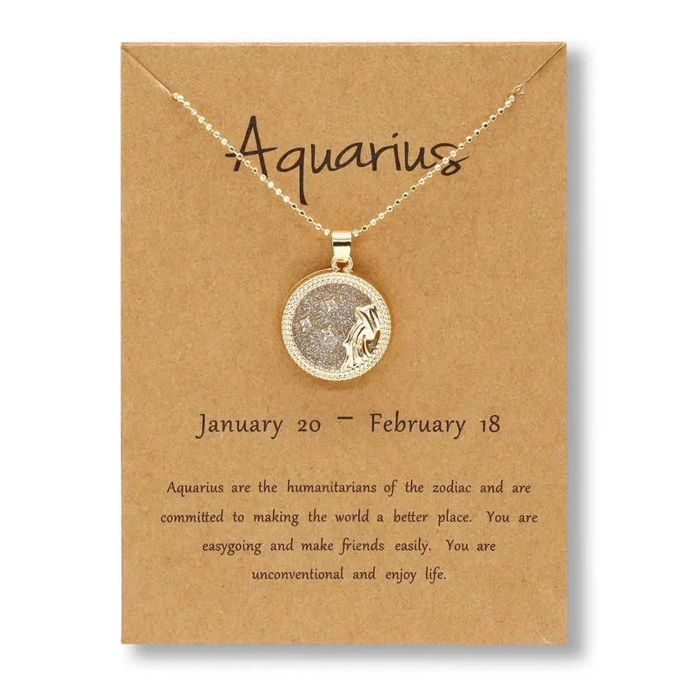 Fashion Star Zodiac Sign 12 Constellation Necklace Pendant Aries Leo Chain Choker Necklaces for Women Birthday Jewelry Gifts