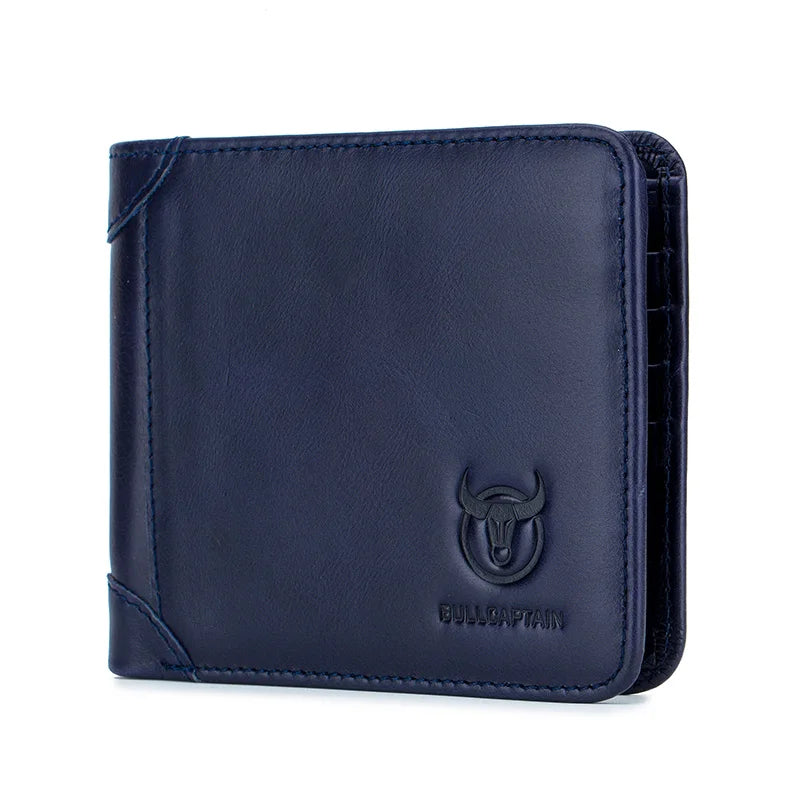 BULLCAPTAIN Free Print Photos Men's Genuine Leather Short Wallet 2021 New Simple Wallets RFID Small Mini Card Holder