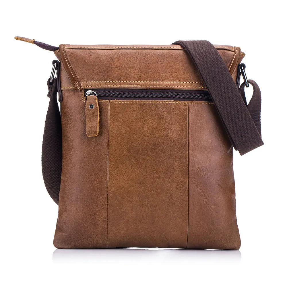 BULLCAPTAIN Men's Leather Shoulder Slung Casual Sports Outdoor Soft Head Layer Leather Trend Business Small Flat Bag Men's Bag