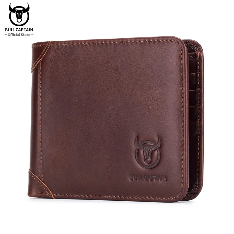 BULLCAPTAIN Free Print Photos Men's Genuine Leather Short Wallet 2021 New Simple Wallets RFID Small Mini Card Holder