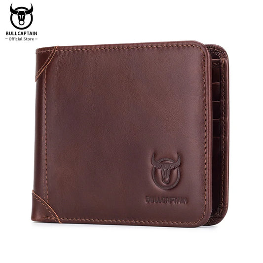 BULLCAPTAIN Free Print Photos Men's Genuine Leather Short Wallet 2021 New Simple Wallets RFID Small Mini Card Holder