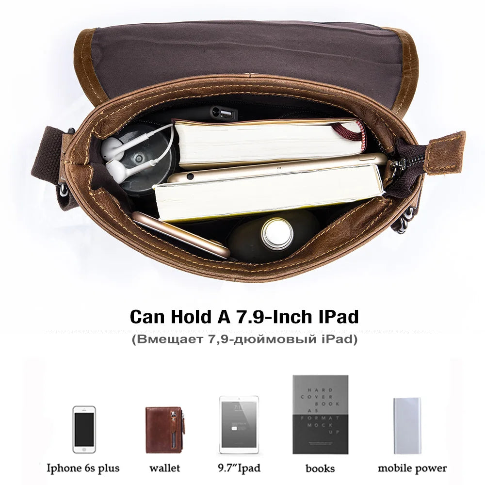 BULLCAPTAIN Men's Leather Shoulder Slung Casual Sports Outdoor Soft Head Layer Leather Trend Business Small Flat Bag Men's Bag