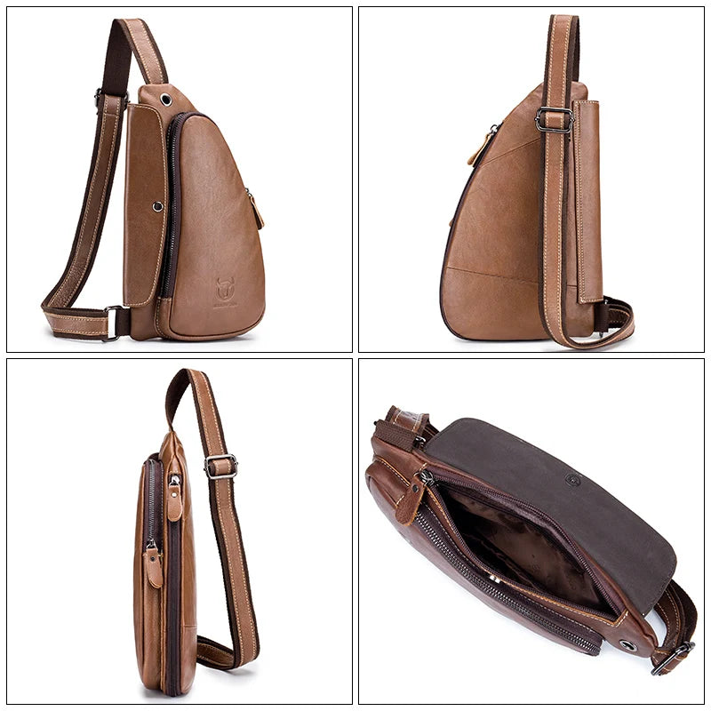 BULLCAPTAIN Men's Casual Messenger Bag Men's Headphones Chest Bags Messenger Bag's Leather Chest Bag For Men 2020new Chest Bags