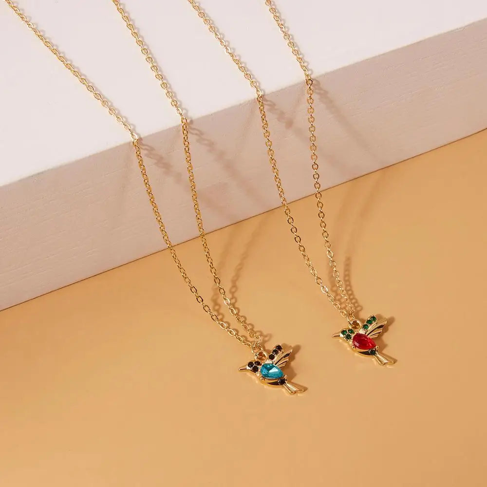 Hummingbird Crystal Necklaces Fahion Gold Color Chain Cute Bird Necklaces Pendants Women Girls Charm Choker Party Jewelry Gift