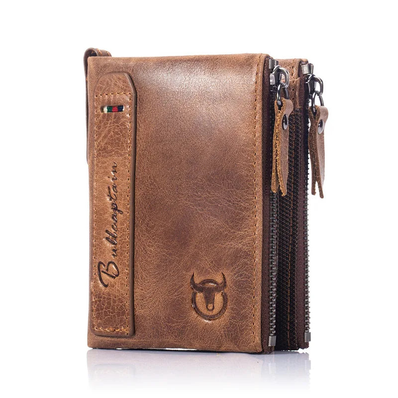 BULLCAPTAIN Vintage Men's Leather Wallet RFID Function Card Zipper Zero Wallet Multifunctional High Quality Leather Wallet QB06