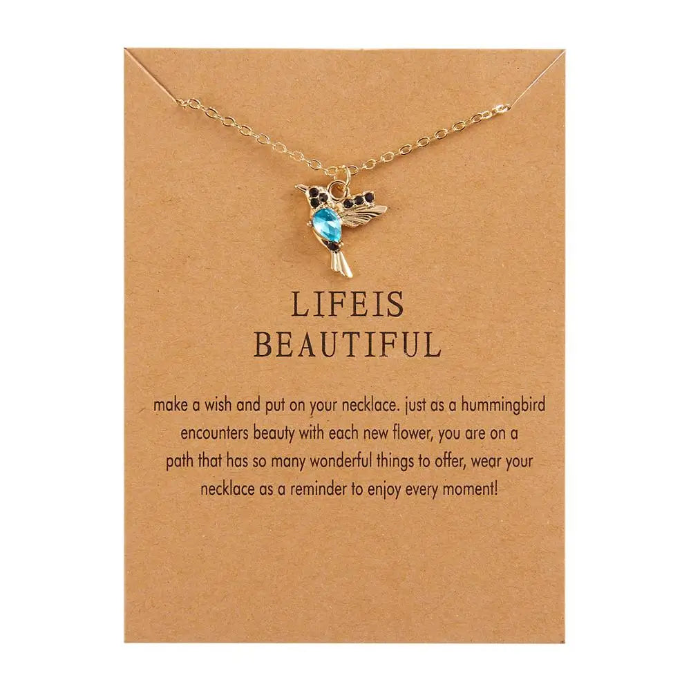 Hummingbird Crystal Necklaces Fahion Gold Color Chain Cute Bird Necklaces Pendants Women Girls Charm Choker Party Jewelry Gift