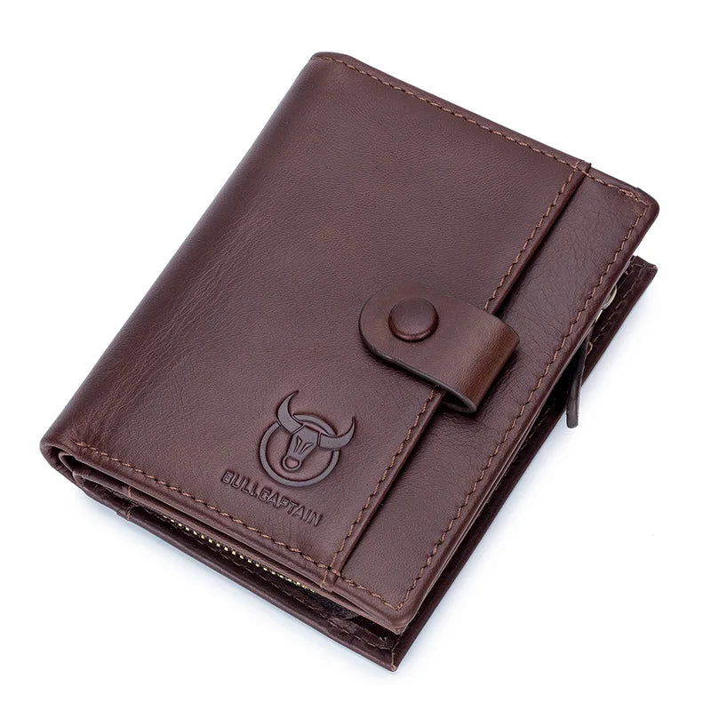 BULLCAPTAIN RFID Men's Wallet Leather Men's Coin Purse Zipper Wallet Card Coin Wallet Holder Credit Card Bag
