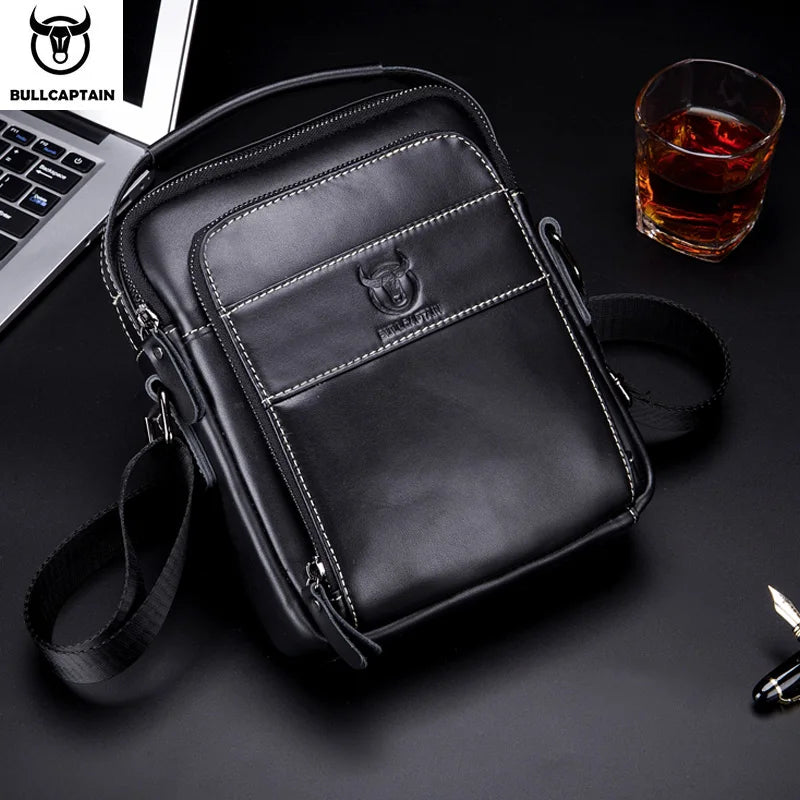 BULLCAPTAIN 2025Brand Leather Retro Zipper Messenger Bag Men's Shoulder Bag Fashion Handsome Handbag Casual Men's Messenger Bag
