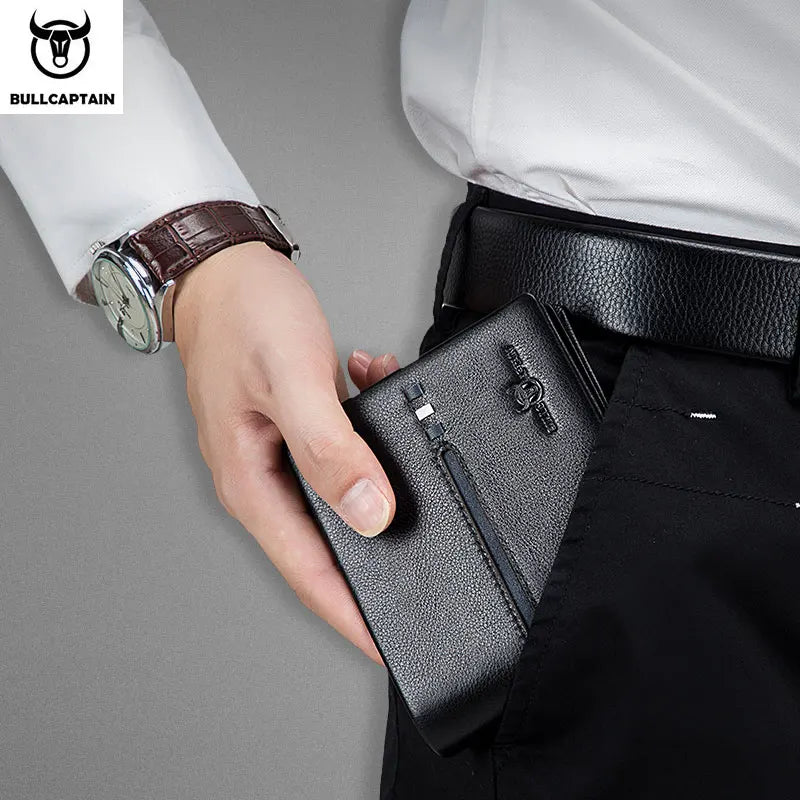 BULLCAPTAIN Genuine Leather Wallet Male Brand Designer Business Wallet Multi-function Storage Purse Rfid Card Package Wallet Men