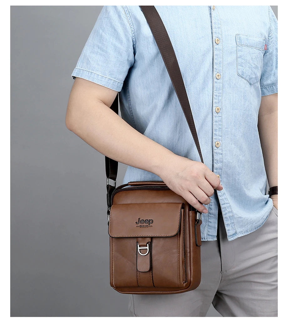 Black JEEPBULUO Brand Casual Leather Crossbody Bags Men Shoulder Messenger Bag