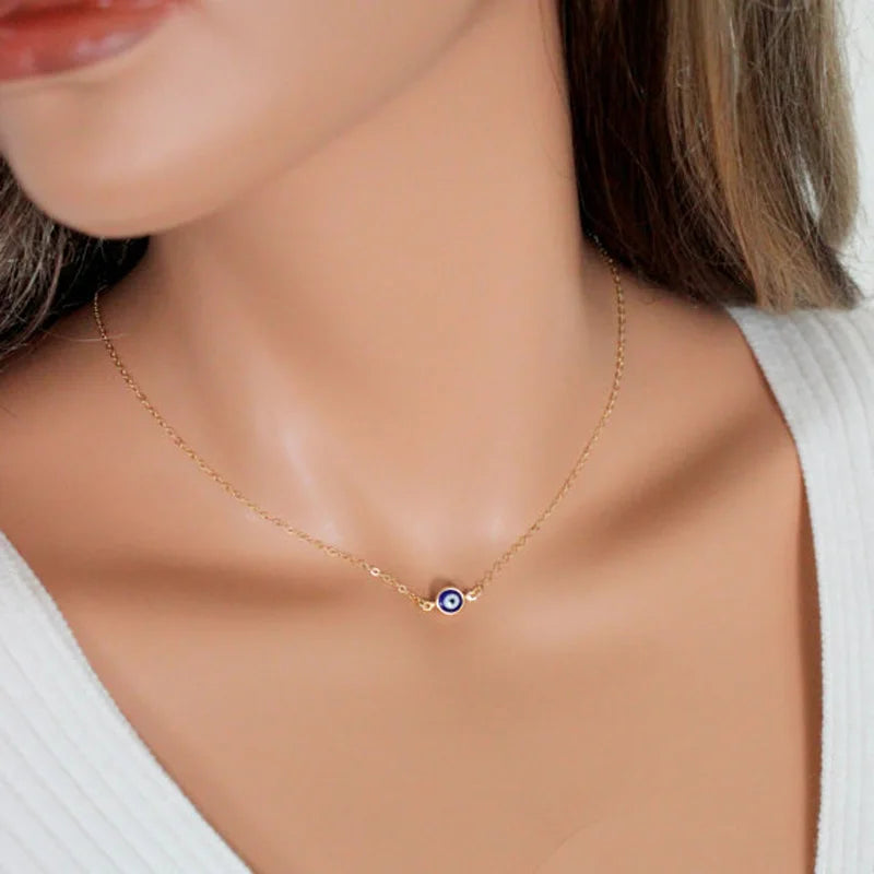 Turkish Lucky Evil Eye Pendant Necklace Women Simple Fashion Gold Color Dainty Thin Chain Choker Female Minimalist Jewelry Gifts